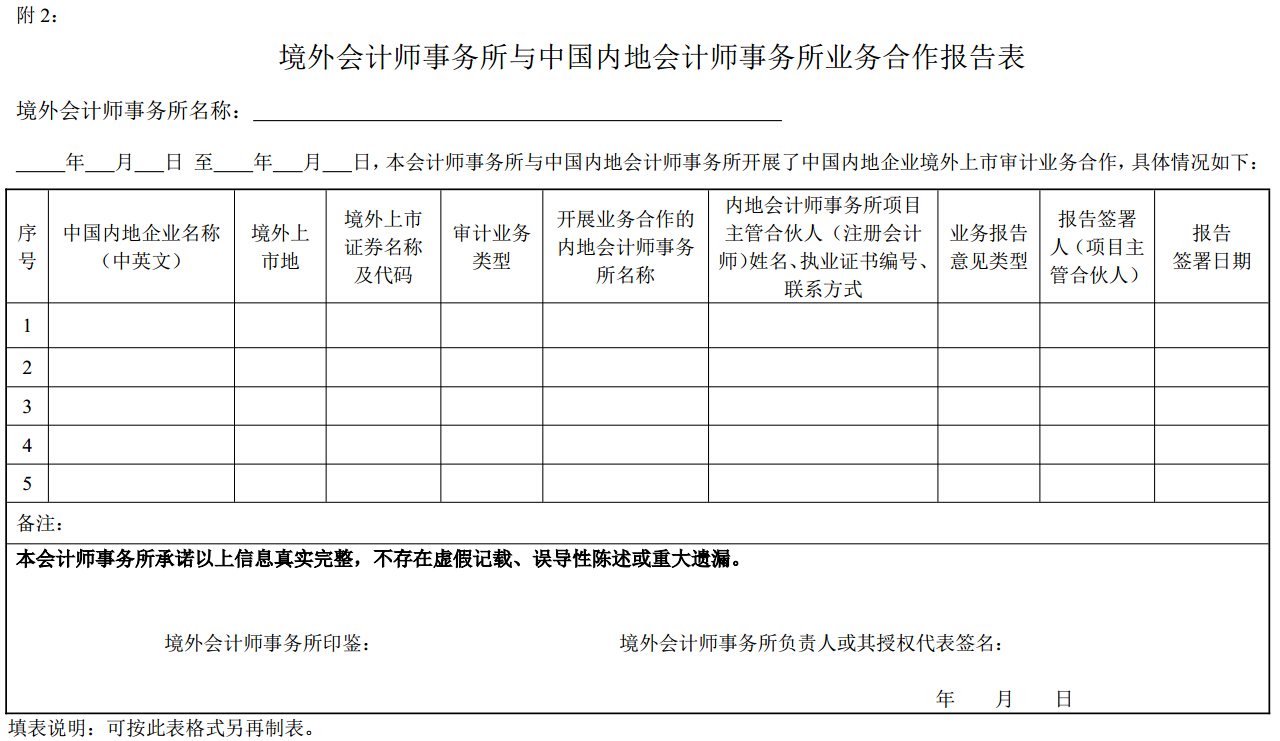 境外會(huì)計(jì)師事務(wù)所與中國內(nèi)地會(huì)計(jì)師事務(wù)所業(yè)務(wù)合作報(bào)告表